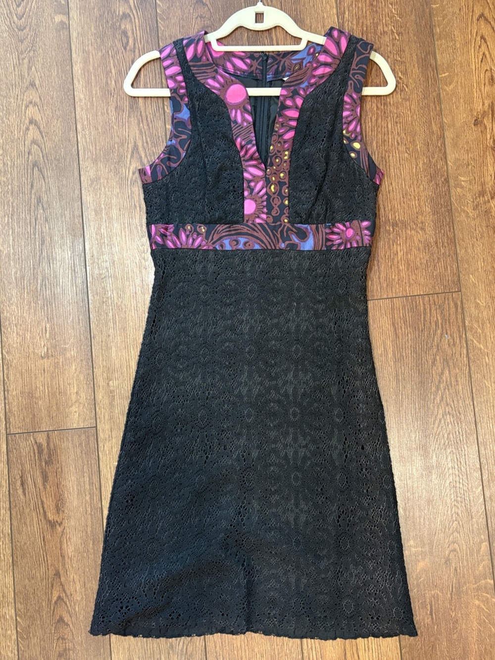 Trina Turk Black Midi Dress with Purple Patterned Trim